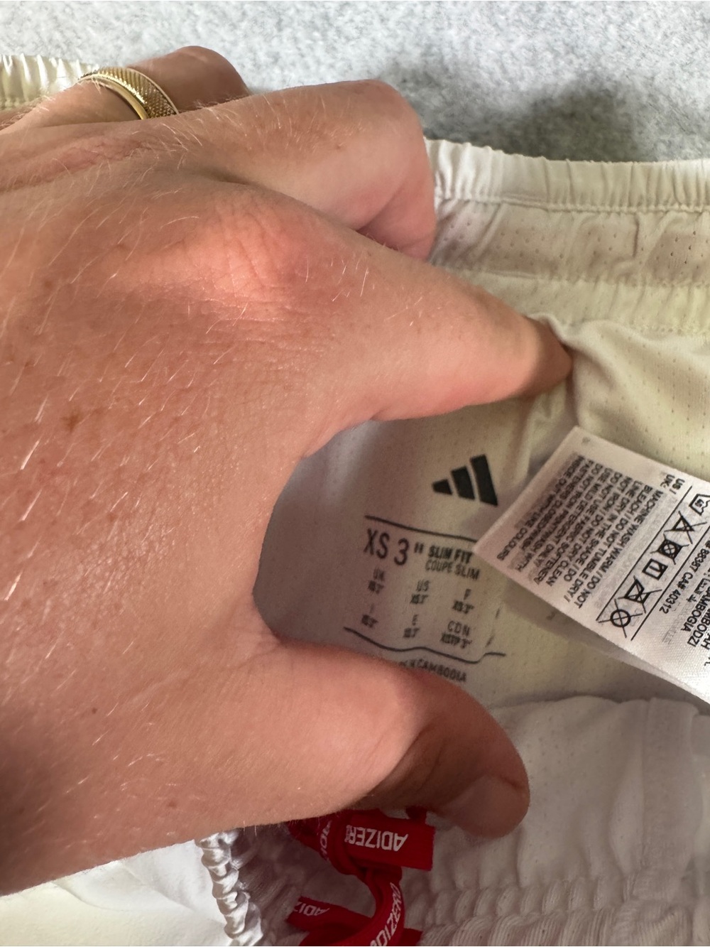 adidas White Athletic Shorts with Red & Blue Accents Size XS 3” - Picture 4 of 6